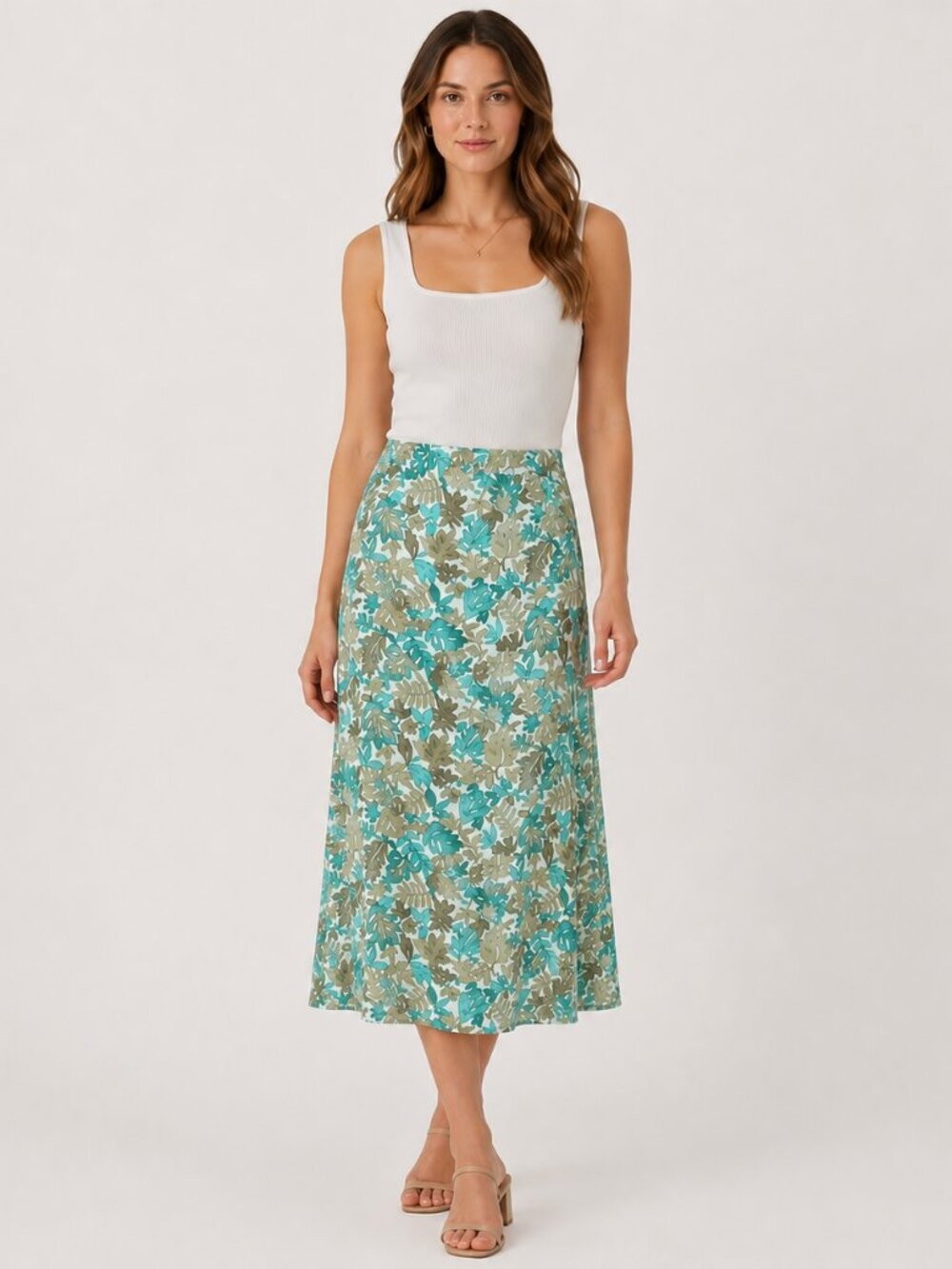 Sigrid Olsen Sport Women’s Sz 8 Skirt Green Blue Floral Rayon Maxi Long Slit